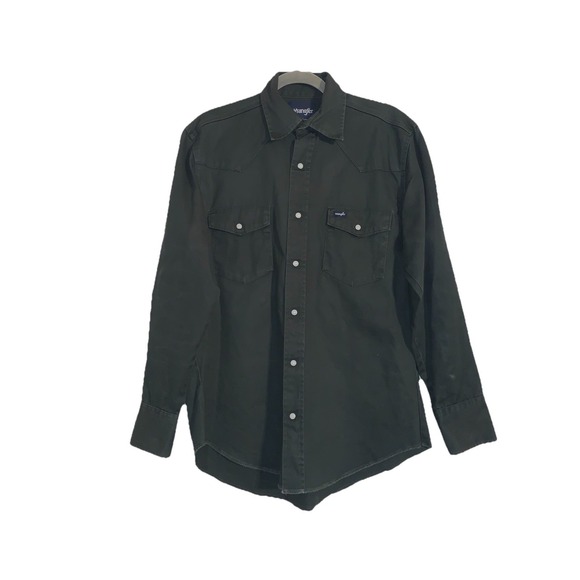 Wrangler Other - Wrangler Cowboy Cut Shirt Pearl Snap Button Mens M Black Western Rodeo Casual